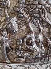 Burmese - Thai - Lao Silverplate Offering Bowl with scenes from the Vessantara Jataka Repoussed and Chased