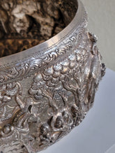 Burmese - Thai - Lao Silverplate Offering Bowl with scenes from the Vessantara Jataka Repoussed and Chased