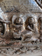 Burmese - Thai - Lao Silverplate Offering Bowl with scenes from the Vessantara Jataka Repoussed and Chased