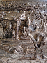 Burmese - Thai - Lao Silverplate Offering Bowl with scenes from the Vessantara Jataka Repoussed and Chased