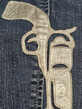Levi's Blue Jeans Upcycled with Silver Applique Guns 10M W30 Pre-loved