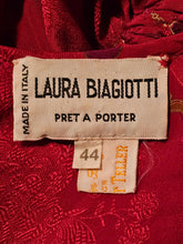 Laura Biagiotti for Bonwit Teller Made in Italy Vintage 1970s Smocked Raspberry Floral Jacquard Silk Dress 44