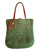 Pre-loved Patricia Nash Green Crochet Naomi Butterfly Tote and Matching Wristlet