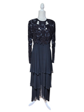 1980s Naeem Khan Riazee New York 100% Silk Black Gown for Neiman Marcus Sequins Beads Threads