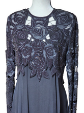 1980s Naeem Khan Riazee New York 100% Silk Black Gown for Neiman Marcus Sequins Beads Threads