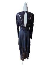 1980s Naeem Khan Riazee New York 100% Silk Black Gown for Neiman Marcus Sequins Beads Threads