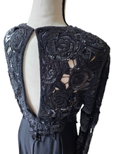 1980s Naeem Khan Riazee New York 100% Silk Black Gown for Neiman Marcus Sequins Beads Threads