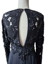 1980s Naeem Khan Riazee New York 100% Silk Black Gown for Neiman Marcus Sequins Beads Threads