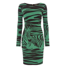 Vintage 1980's - 1990's BIBA Stretch Dress Green Black Zebra Print Large