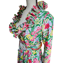 Victor Costa 1970’s Vintage Floral Dress with Pleated Ruffles
