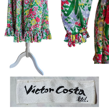 Victor Costa 1970’s Vintage Floral Dress with Pleated Ruffles