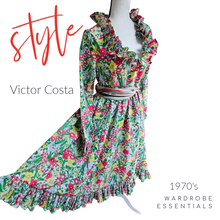 Victor Costa 1970’s Vintage Floral Dress with Pleated Ruffles