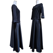 T by TADASHI for Saks Fifth Avenue Vintage 1980s Bateau Neckline Long Satin Formal Dress Black Evening Ball Gown 8