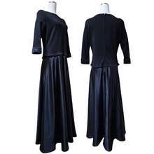 T by TADASHI for Saks Fifth Avenue Vintage 1980s Bateau Neckline Long Satin Formal Dress Black Evening Ball Gown 8