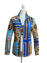 3 Piece Ensemble Jacket Crop Top Straight Leg Pants Greek Themed Fabric