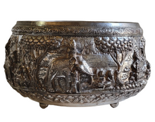 Burmese - Thai - Lao Silverplate Offering Bowl with scenes from the Vessantara Jataka Repoussed and Chased