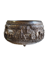 Burmese - Thai - Lao Silverplate Offering Bowl with scenes from the Vessantara Jataka Repoussed and Chased