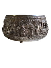 Burmese - Thai - Lao Silverplate Offering Bowl with scenes from the Vessantara Jataka Repoussed and Chased