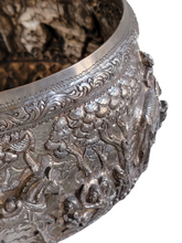 Burmese - Thai - Lao Silverplate Offering Bowl with scenes from the Vessantara Jataka Repoussed and Chased