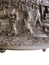 Burmese - Thai - Lao Silverplate Offering Bowl with scenes from the Vessantara Jataka Repoussed and Chased