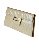 Italian Francesco Biasia Croc Embossed Ivory Patent Leather Versatile Purse Clutch