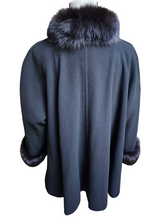 Vintage Nina Ricci Only at Bloomingdale's Cashmere Wool Swing Coat Fur Trim L/XL