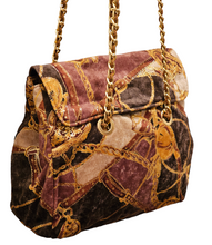 Rare Estro di Firenze Italy Gold Metallic Velveteen Equestrian Design Shoulder Bag