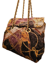 Rare Estro di Firenze Italy Gold Metallic Velveteen Equestrian Design Shoulder Bag