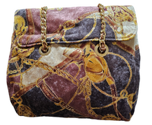 Rare Estro di Firenze Italy Gold Metallic Velveteen Equestrian Design Shoulder Bag