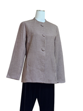 Pre-loved KIM WOO JONG Luxurious Soft Wool Brown & Ivory Houndstooth Blazer Jewel Neckline