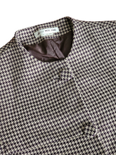 Pre-loved KIM WOO JONG Luxurious Soft Wool Brown & Ivory Houndstooth Blazer Jewel Neckline