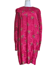 Laura Biagiotti for Bonwit Teller Made in Italy Vintage 1970s Smocked Raspberry Floral Jacquard Silk Dress 44