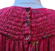 Laura Biagiotti for Bonwit Teller Made in Italy Vintage 1970s Smocked Raspberry Floral Jacquard Silk Dress 44