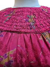Laura Biagiotti for Bonwit Teller Made in Italy Vintage 1970s Smocked Raspberry Floral Jacquard Silk Dress 44