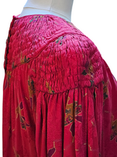 Laura Biagiotti for Bonwit Teller Made in Italy Vintage 1970s Smocked Raspberry Floral Jacquard Silk Dress 44