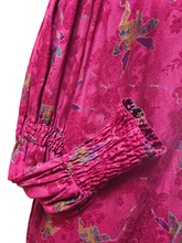 Laura Biagiotti for Bonwit Teller Made in Italy Vintage 1970s Smocked Raspberry Floral Jacquard Silk Dress 44