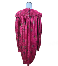 Laura Biagiotti for Bonwit Teller Made in Italy Vintage 1970s Smocked Raspberry Floral Jacquard Silk Dress 44