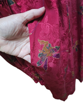Laura Biagiotti for Bonwit Teller Made in Italy Vintage 1970s Smocked Raspberry Floral Jacquard Silk Dress 44