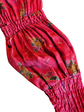 Laura Biagiotti for Bonwit Teller Made in Italy Vintage 1970s Smocked Raspberry Floral Jacquard Silk Dress 44