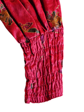 Laura Biagiotti for Bonwit Teller Made in Italy Vintage 1970s Smocked Raspberry Floral Jacquard Silk Dress 44