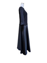 T by TADASHI for Saks Fifth Avenue Vintage 1980s Bateau Neckline Long Satin Formal Dress Black Evening Ball Gown 8