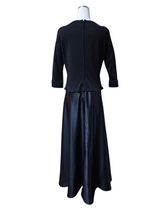 T by TADASHI for Saks Fifth Avenue Vintage 1980s Bateau Neckline Long Satin Formal Dress Black Evening Ball Gown 8