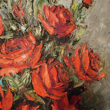 Ruth Womack Texas Midcentury Art Oil on Canvas Palette Knife Red Roses Gilt Swedish Frame