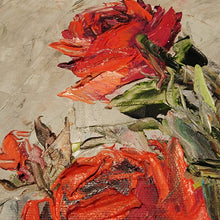 Ruth Womack Texas Midcentury Art Oil on Canvas Palette Knife Red Roses Gilt Swedish Frame