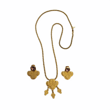 Pre-loved Vintage Designer Signed Mary McFadden Egyptian Style Gilt Necklace and Earrings