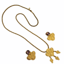 Pre-loved Vintage Designer Signed Mary McFadden Egyptian Style Gilt Necklace and Earrings