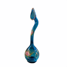 Antique c. 1900 Persian Sea Blue Swan Neck Handblown Glass Rose Water Sprinkler Ashkdan
