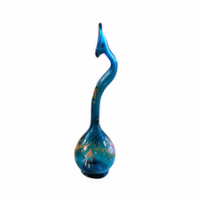 Antique c. 1900 Persian Sea Blue Swan Neck Handblown Glass Rose Water Sprinkler Ashkdan