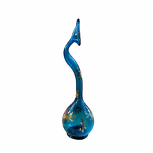 Antique c. 1900 Persian Sea Blue Swan Neck Handblown Glass Rose Water Sprinkler Ashkdan