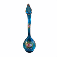 Antique c. 1900 Persian Sea Blue Swan Neck Handblown Glass Rose Water Sprinkler Ashkdan
